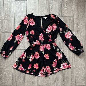 Floral Long Sleeve Romper with Pocket